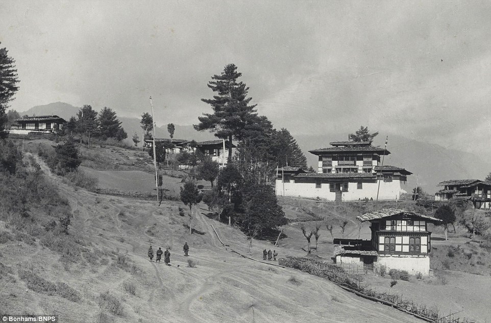 The Gorina Monastery, surrounded by Lamasi house, situated on a spur running into the Paro valley in Bhutan